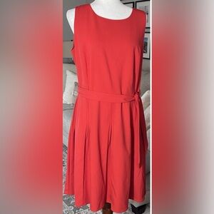 Calvin Klein Poppy Red Sleeveless Lined Self Tie Removable Belt Dress Size 12